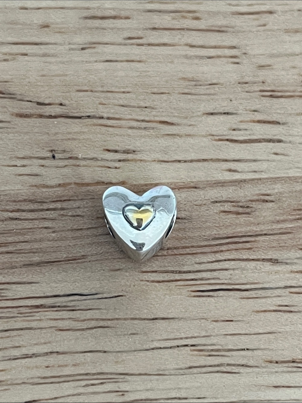 Sterling Silver Two-Tone Heart Charm - Silver & Gold Accent.. use with Pandora